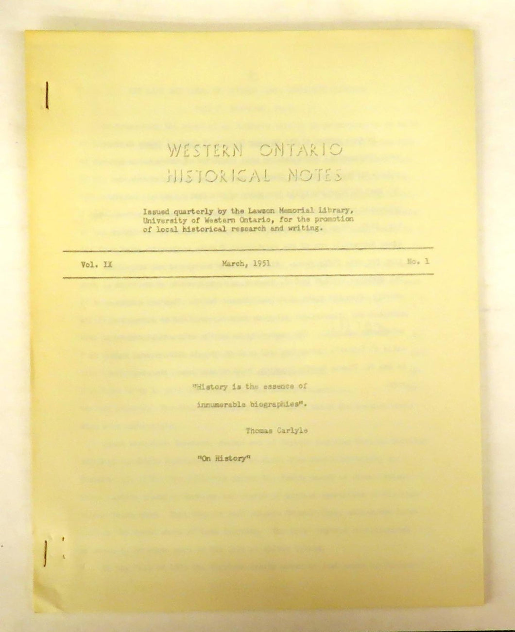 Western Ontario Historical Notes March 1951