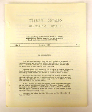 Western Ontario Historical Notes December 1951