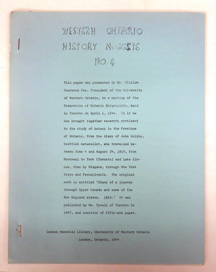 John Goldie, Botanist, in Southern Ontario, 1819