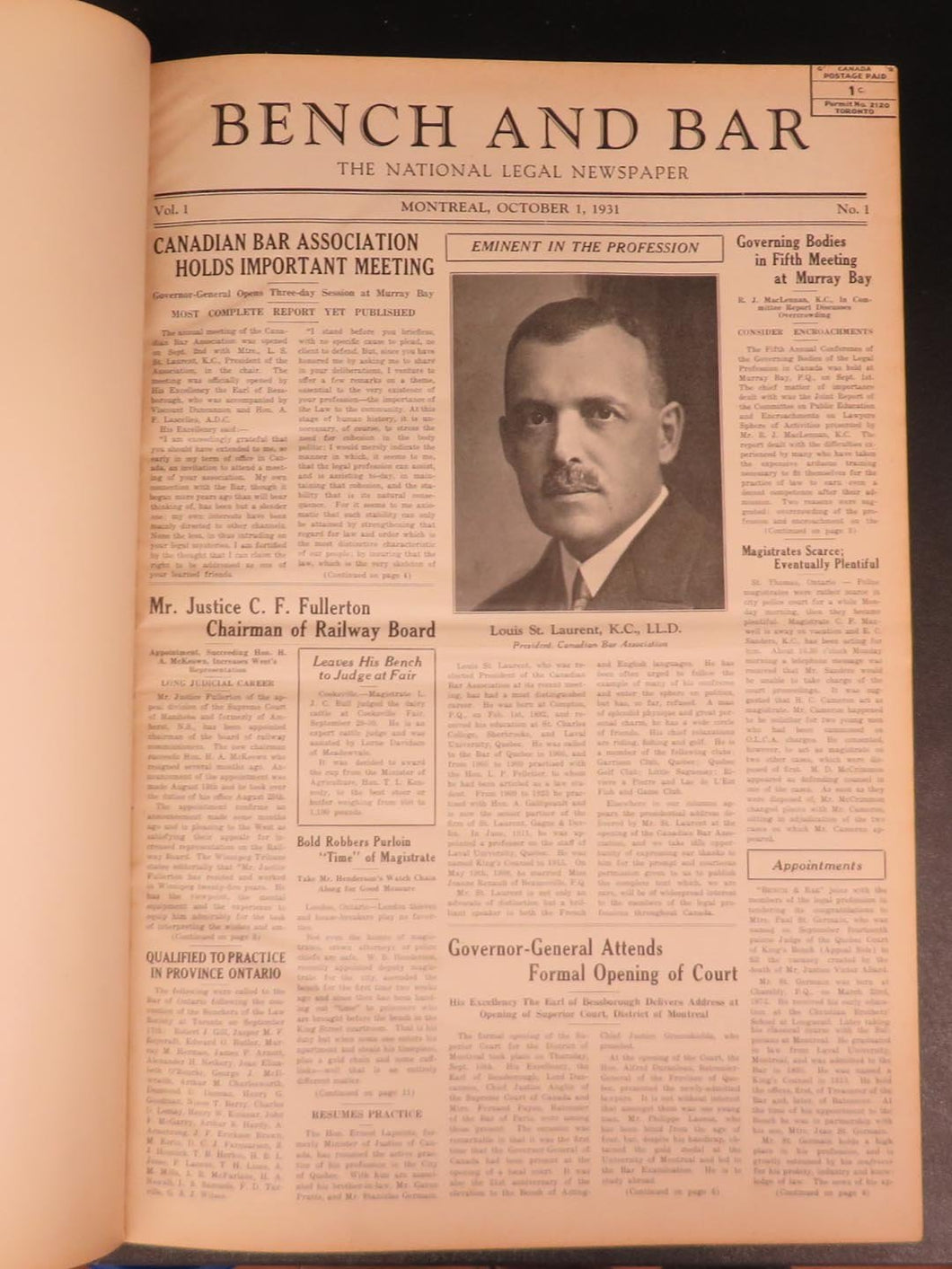 Bench and Bar: The National Legal Newspaper October 1931 - December 1932