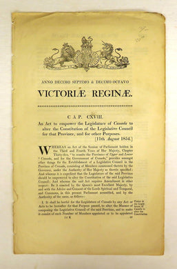 An Act to empower the Legislature of Canada to alter the Constitution of the Legislative Council for that Province, and for other Purposes