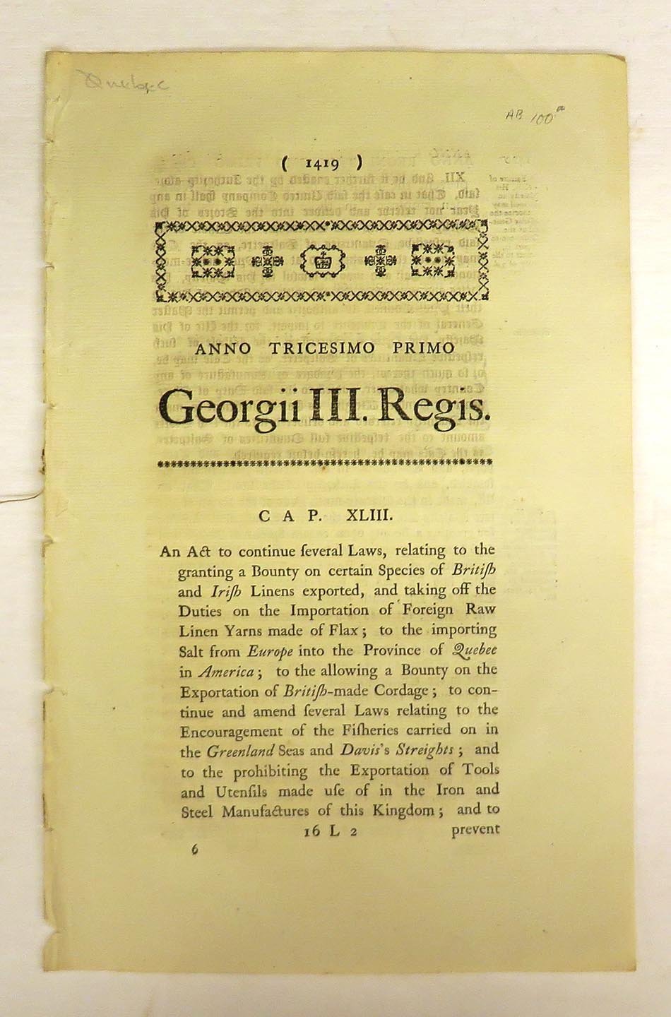 An Act to continue several Laws, relating to the granting a Bounty on certain Species of British and Irish Linens 