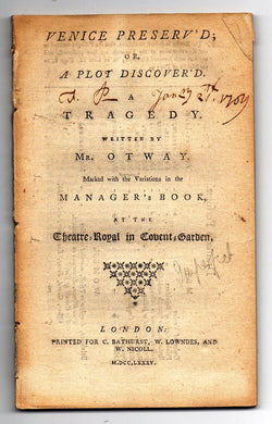 Venice Preserv'd; Or, A Plot Discover'd. A Tragedy