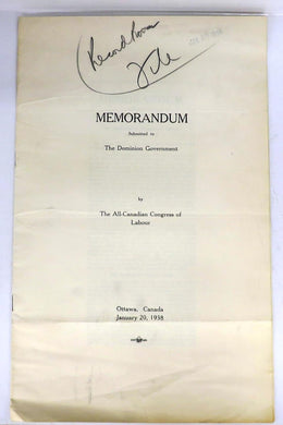 Memorandum Submitted to The Dominion Government