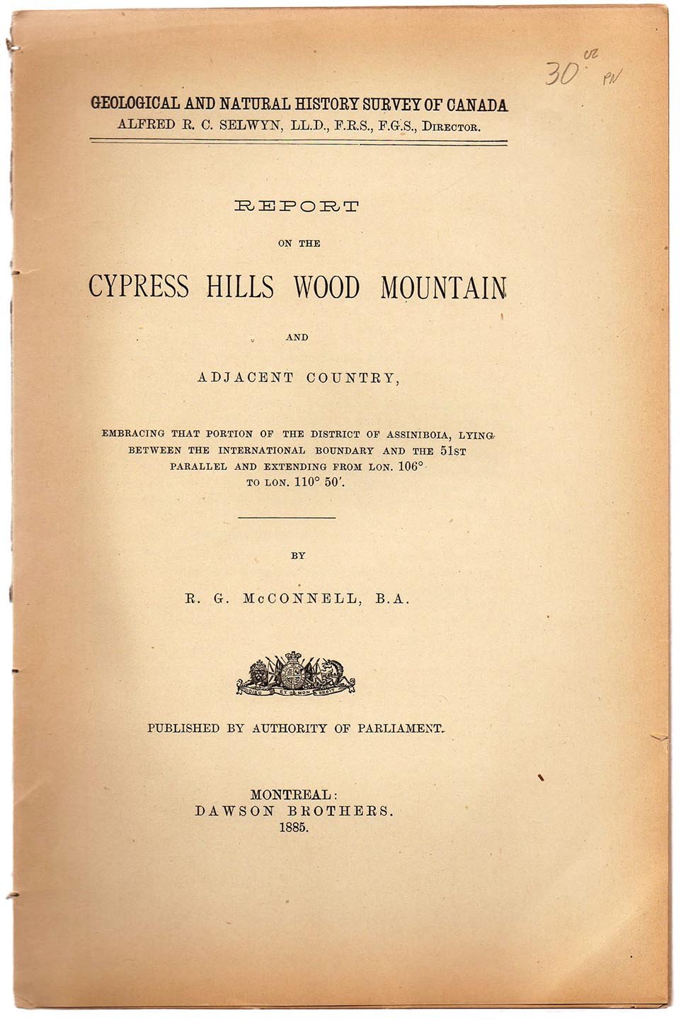 Report on the Cypress Hills Wood Mountain and Adjacent Country