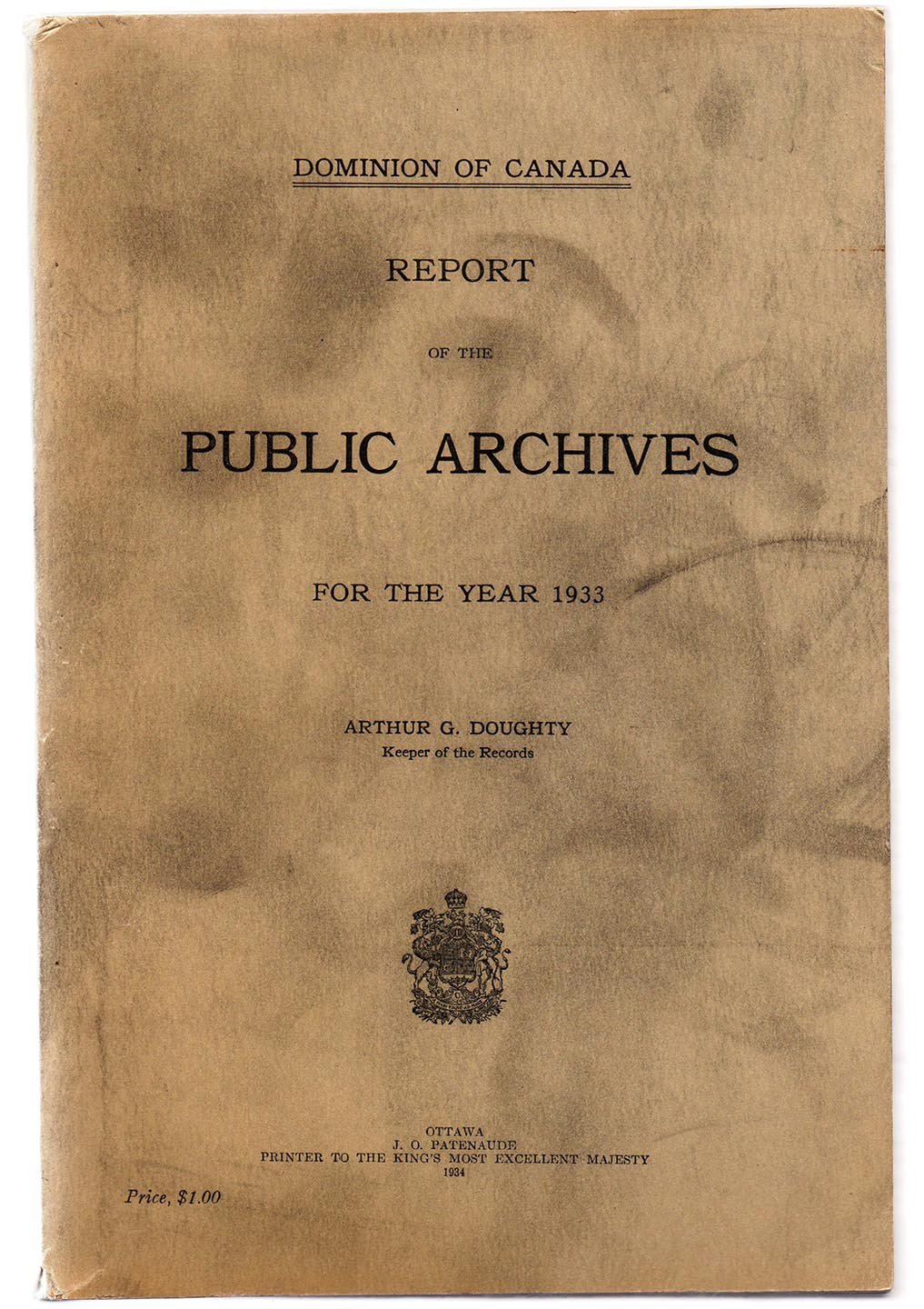 Report of the Public Archives For the Year 1933