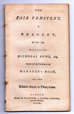 The Fair Penitent, a Tragedy; Of Five Acts