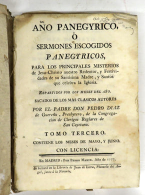 Ano Panegyrico, O Sermones Escogidos Panegyricos. Tomo Tercero