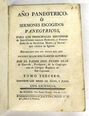 Ano Panegyrico, O Sermones Escogidos Panegyricos. Tomo Tercero