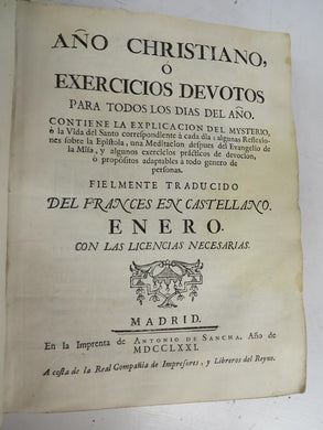 Ano Christiano, o Exercicios Devotos Para Todos Los Dian del Ano. 