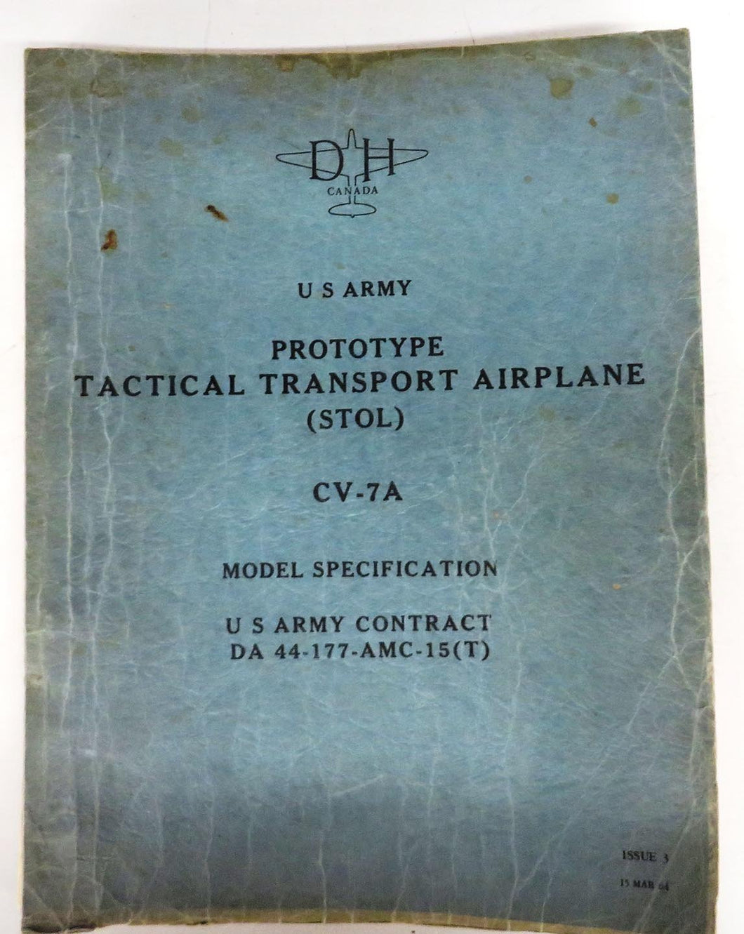 US Army Prototype Tactical Transport Airplane (STOL), CV-7A Model Specifcation 