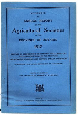 Appendix to Annual Report of the Agricultural Sciences of the Province of Ontario 1917