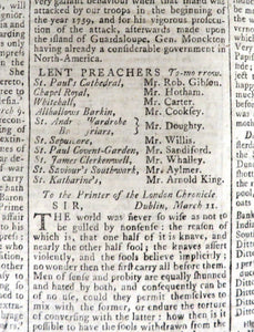 The London Chronicle For The  Year 1762. From January 1, to June 30. Volume XI