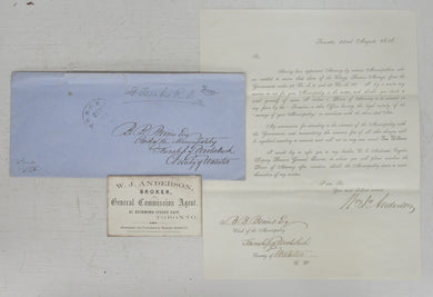 Letter to Benjamin B. Bemis, Woolwich Township Clerk, from William James Anderson, Broker, Toronto