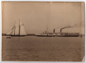 Photograph of steamship &#34;Corona&#34; and sailing ship