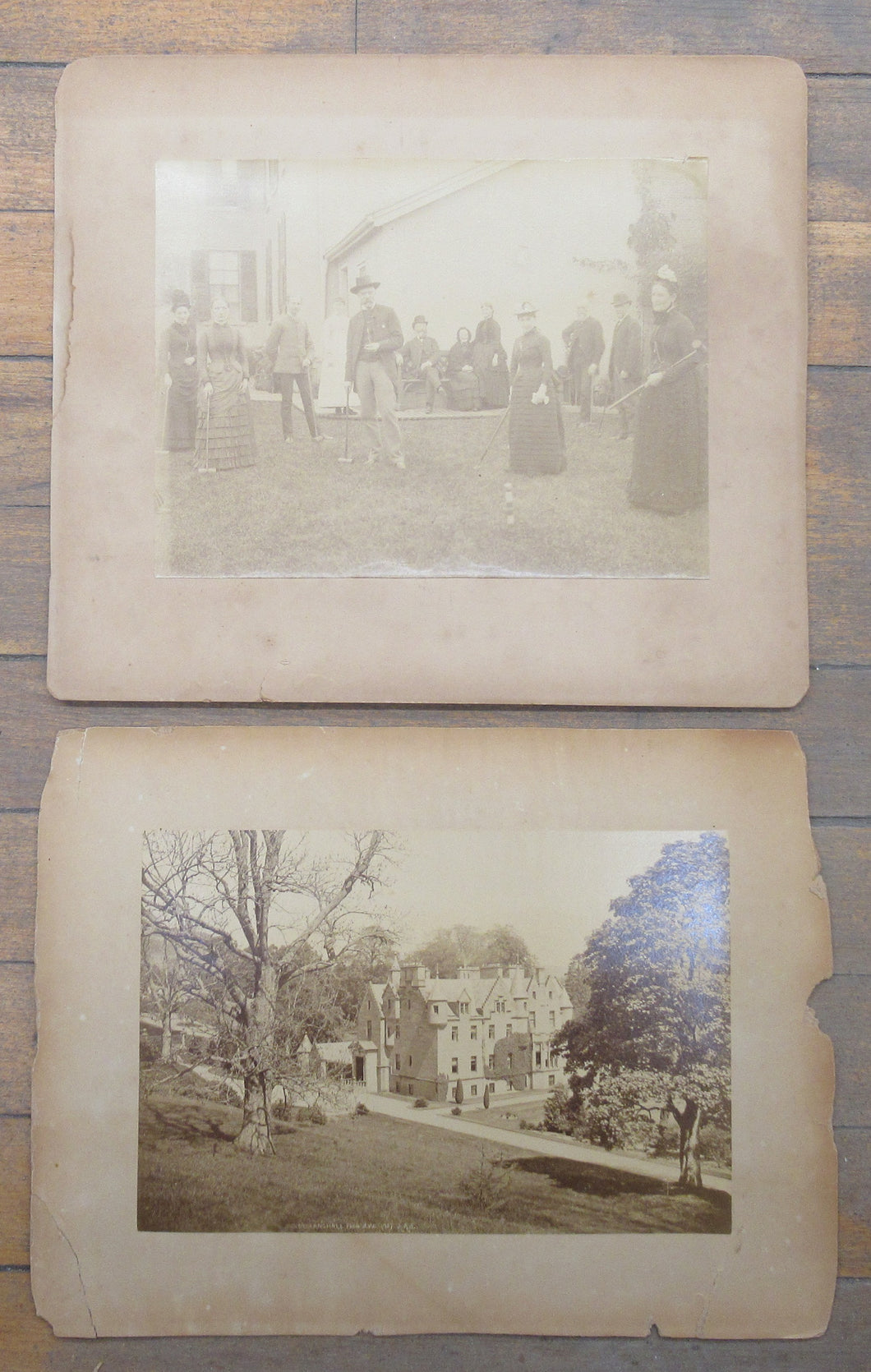 Photo of Sunderland Hall, Selkirk, Scotland, accompanied by photo of croquet players