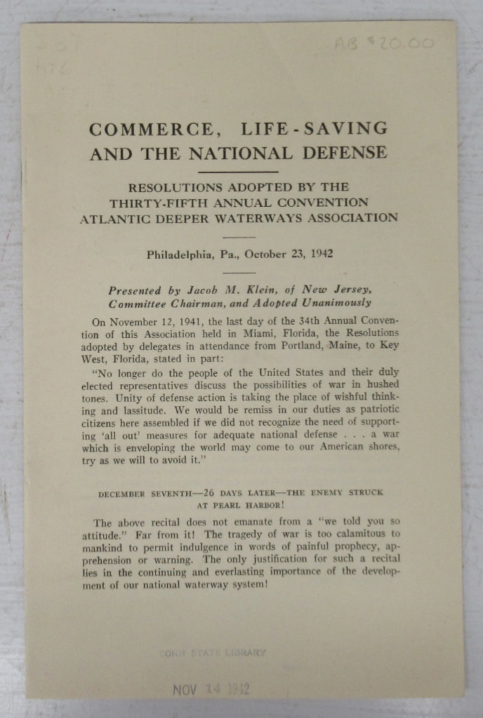 Commerce, Life-Saving and the National Defense: Resolutions Adopted by the Thirty-fifth Annual Convention Atlantic Deeper Waterways Association, Philadelphia, Pa., October 23, 1942