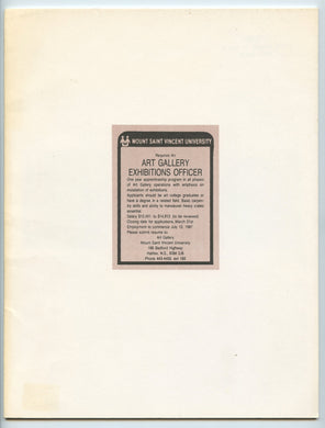 Work by or representative of the 15 Exhibitions officers of the MSVU Art Gallery from 1974 to 1988