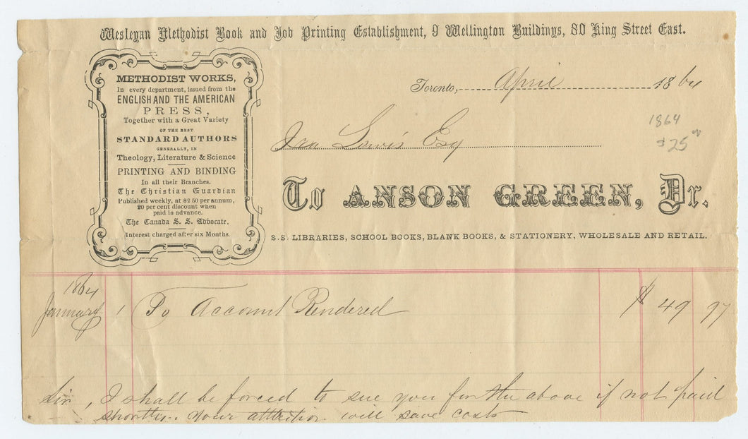 Bill to a Mr. Lewis