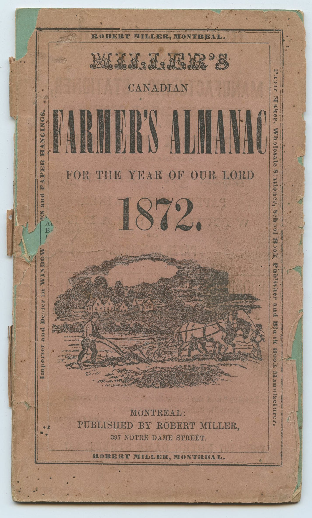 Miller's Canadian Farmer's Almanac for the Year of Our Lord 1872