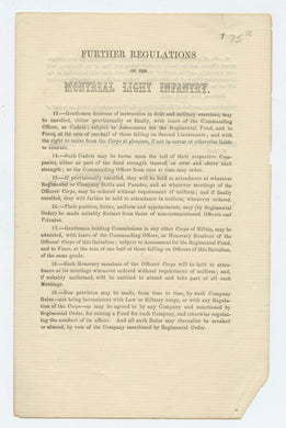 Further Regulations of the Montreal Light Infantry