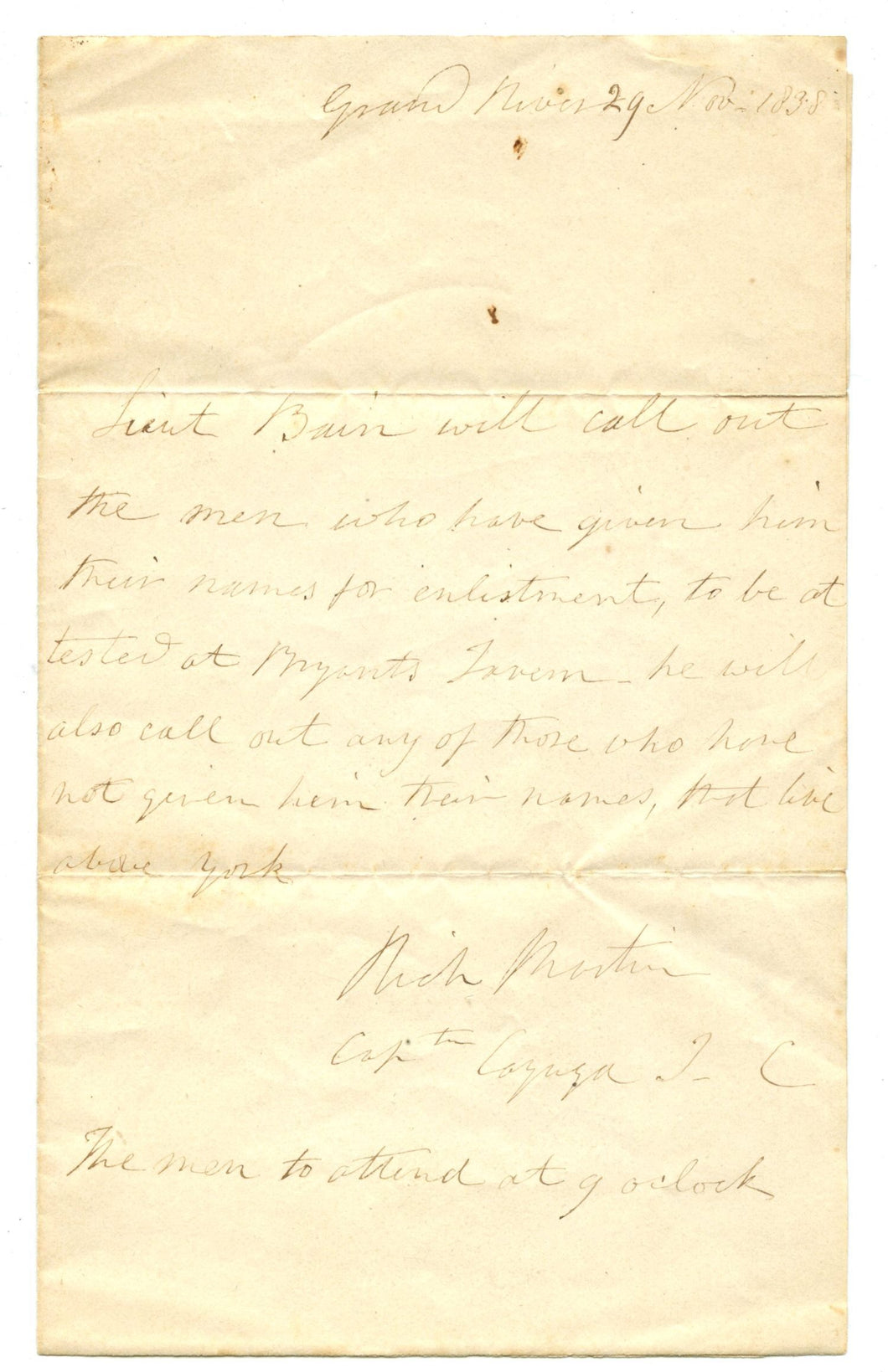 Letter from Capt. Richard Martin, Grand River, Upper Canada, Nov. 29, 1838