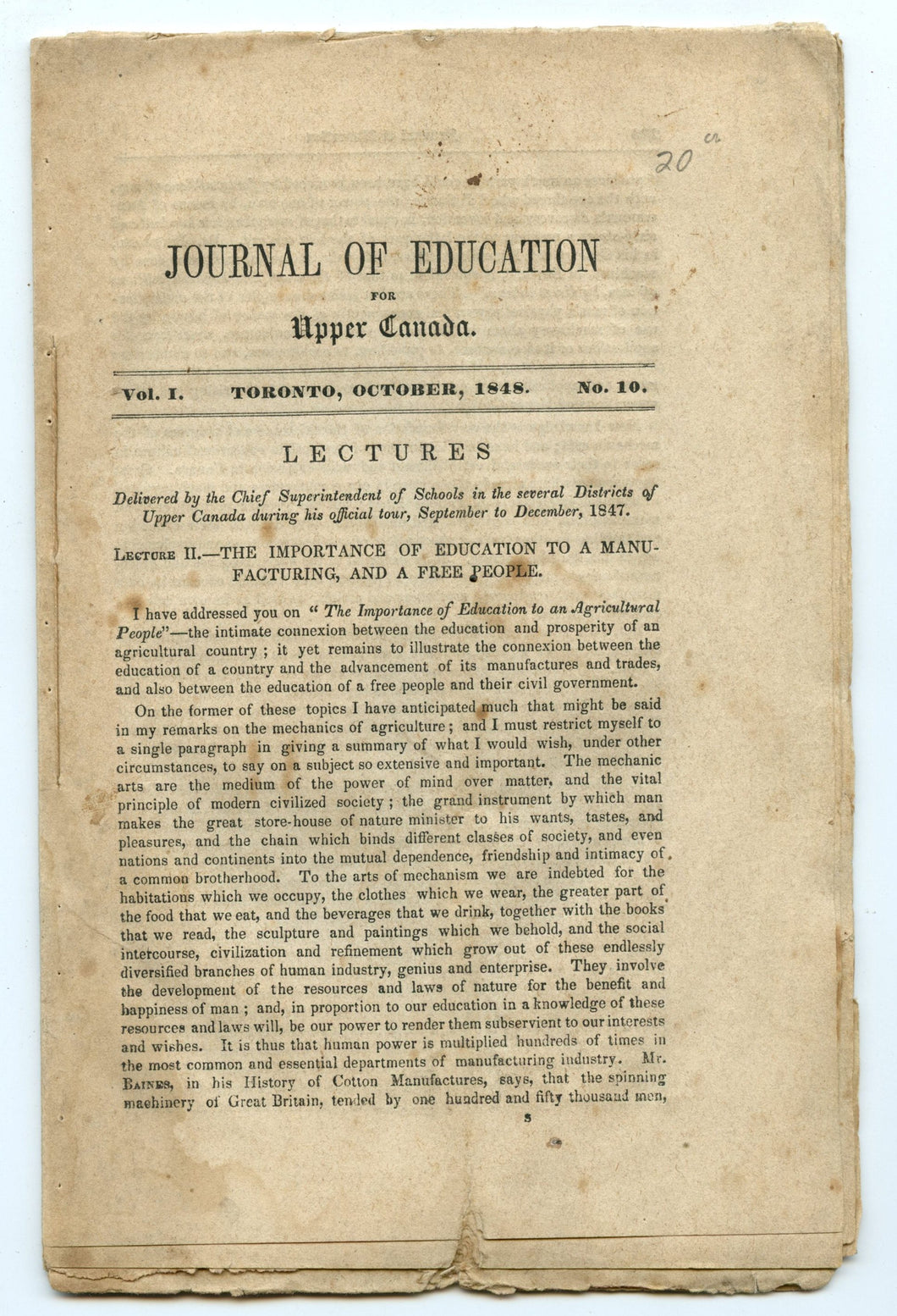 Journal of Education for Upper Canada, October 1848