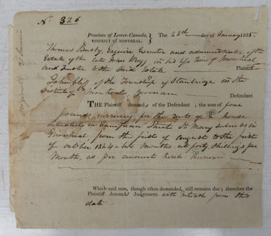 Court summons for John Cliff, Stanbridge Township, District of Montreal, 1825
