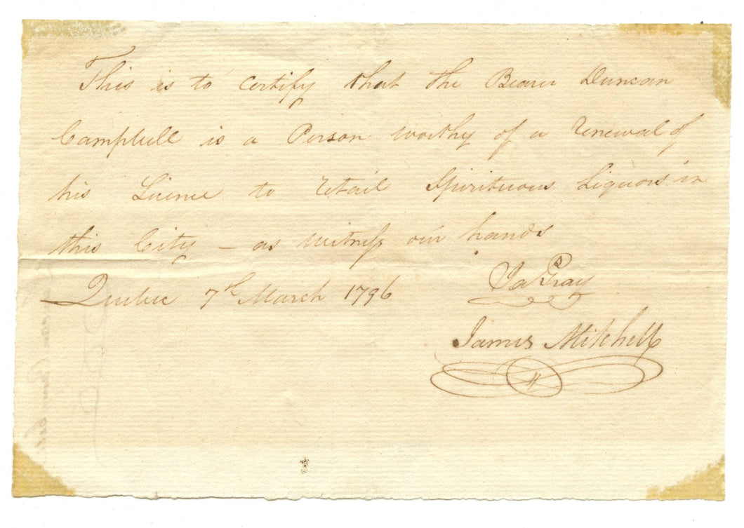 Testimonial for Duncan Campbell liquor licence