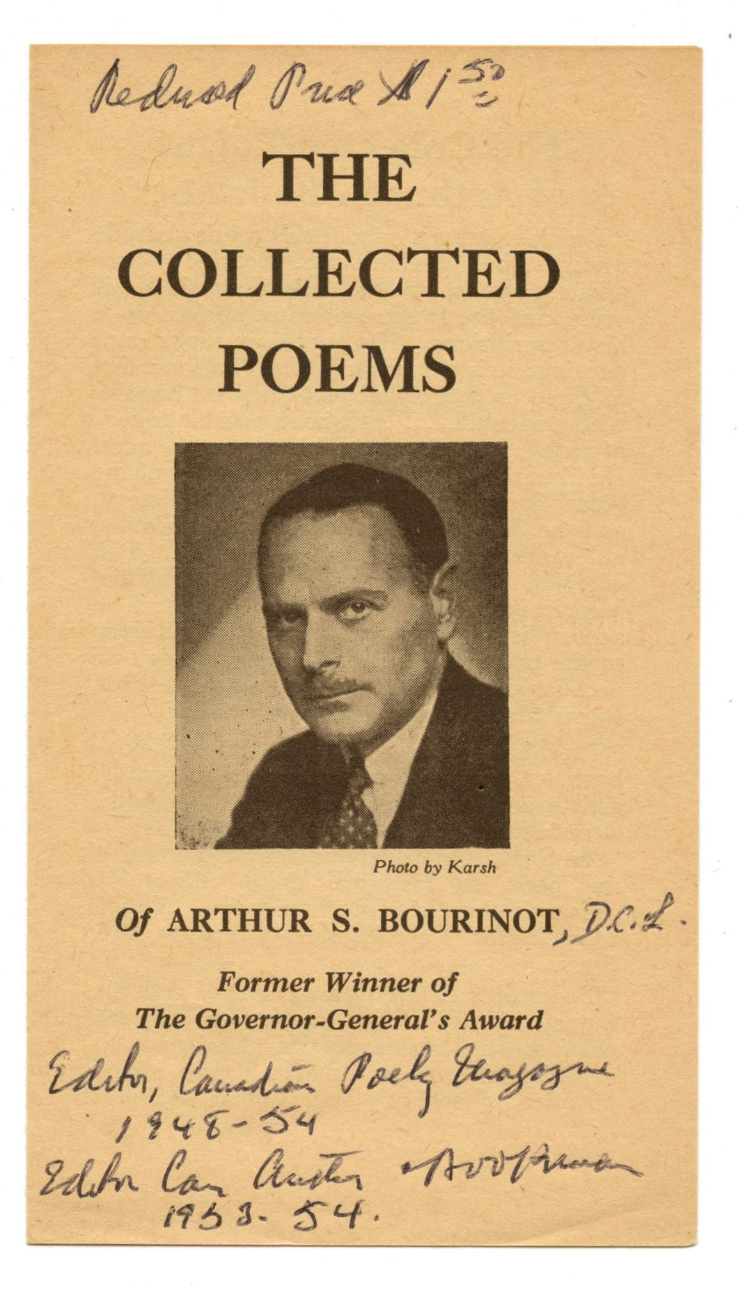 Prospectus and order form for Bourinot's "The Collected Poems" 