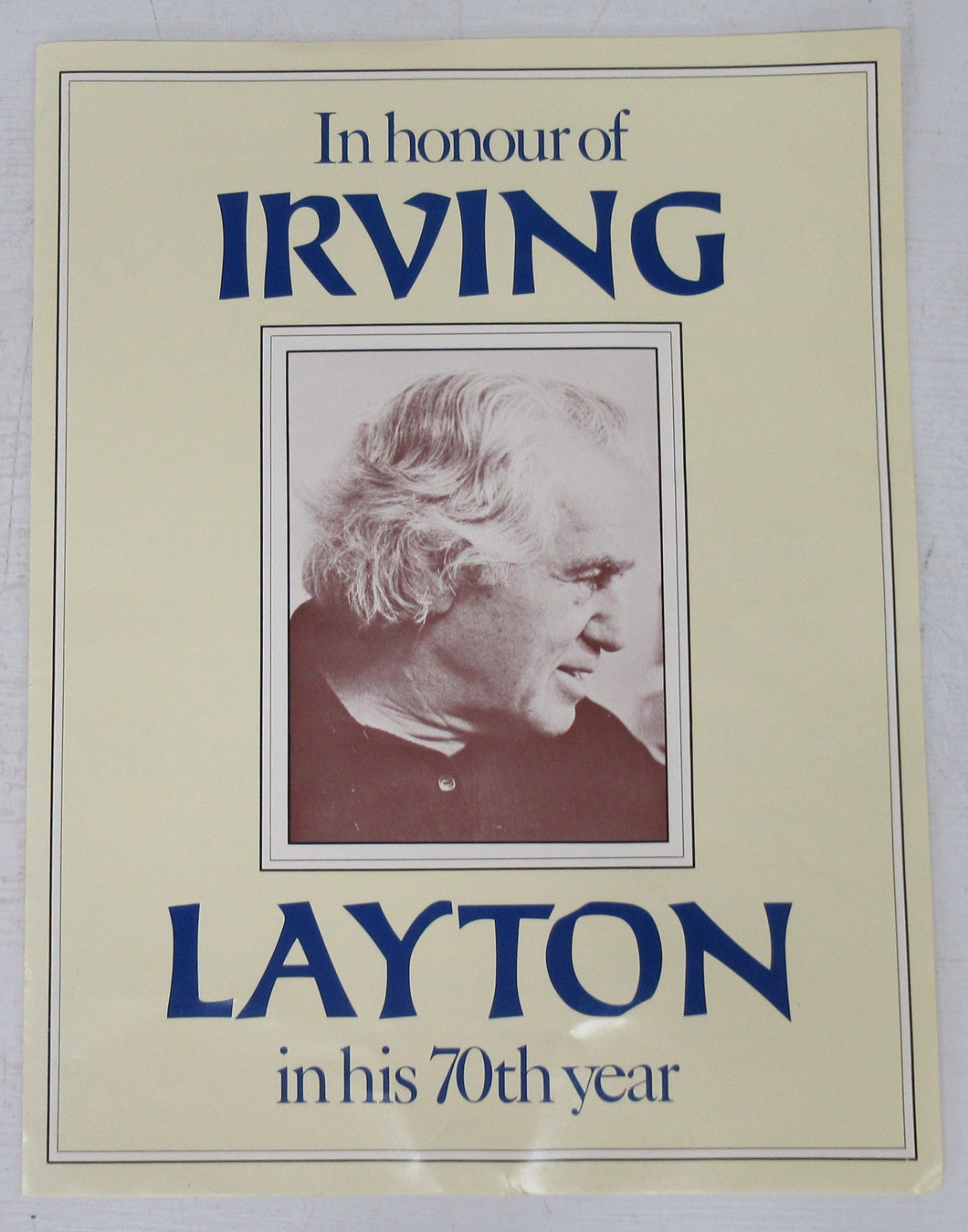 In honour of Irving Layton in his 70th year (Promotional material for Poems For Jacket the Ripper)