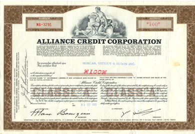 Alliance Credit Corporation stock certificates
