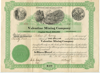 Valentine Mining stock certificate