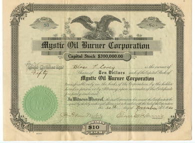 Mystic Oil Burner stock certificate