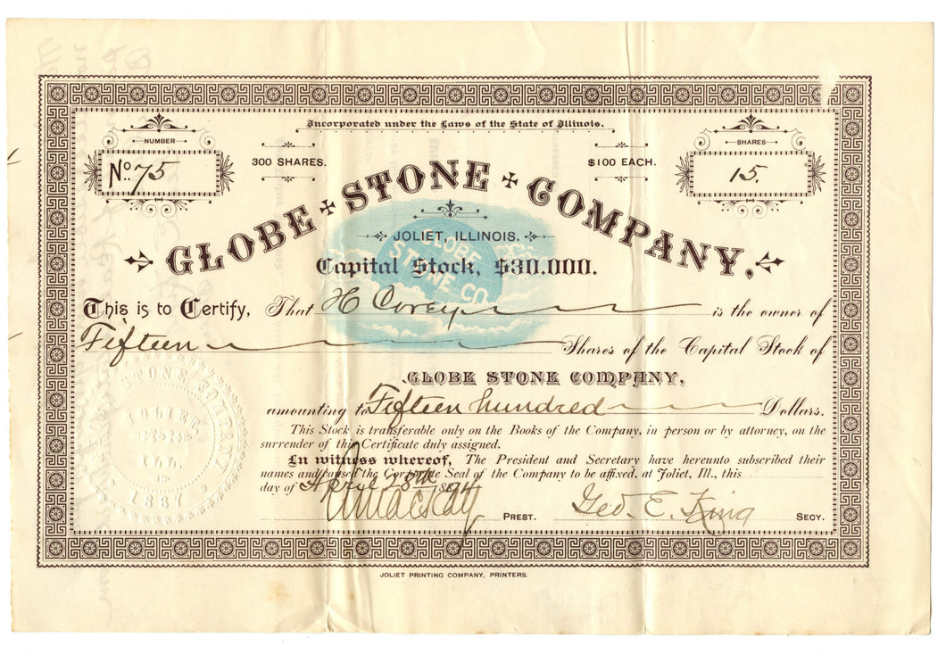 Globe Stone Company stock certificate