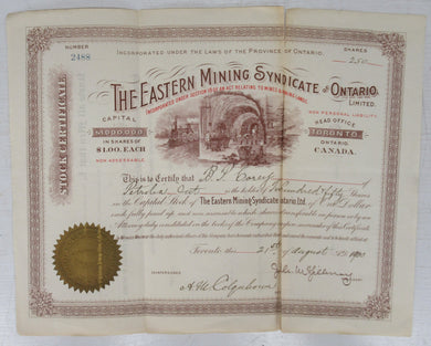 The Eastern Mining Syndicate of Ontario stock certificate