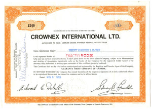 Crownex International stock certificate