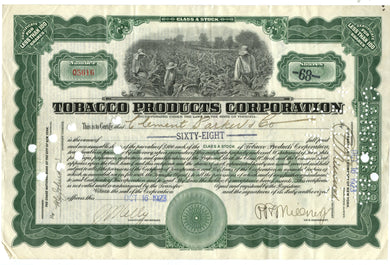 Tobacco Products Corporation stock certificate