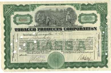 Tobacco Products Corporation stock certificate
