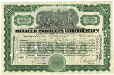 Tobacco Products Corporation stock certificate