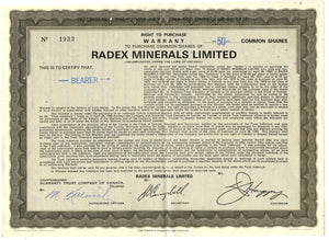 Radex Minerals right to purchase certificate
