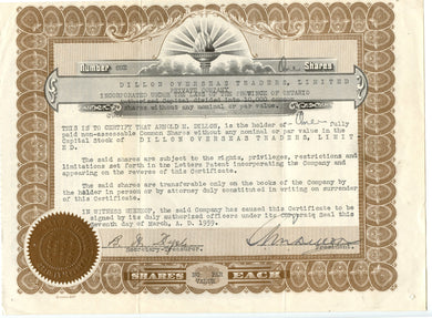 Dillon Overseas Traders stock certificate