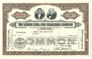 Lehigh Coal and Navigation stock certificate