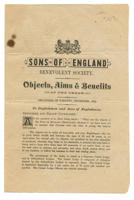 Sons of England Benevolent Society: Objects, Aims & Benefits of the Order