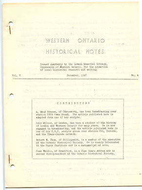 Western Ontario Historical Notes December 1947