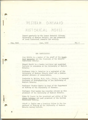 Western Ontario Historical Notes June 1950