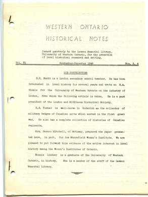 Western Ontario Historical Notes September-December 1948