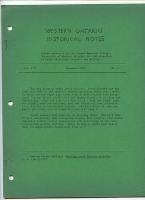 Western Ontario Historical Notes December 1950