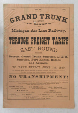 Grand Trunk & Michigan Air Line Through Freight Tariff, 1880