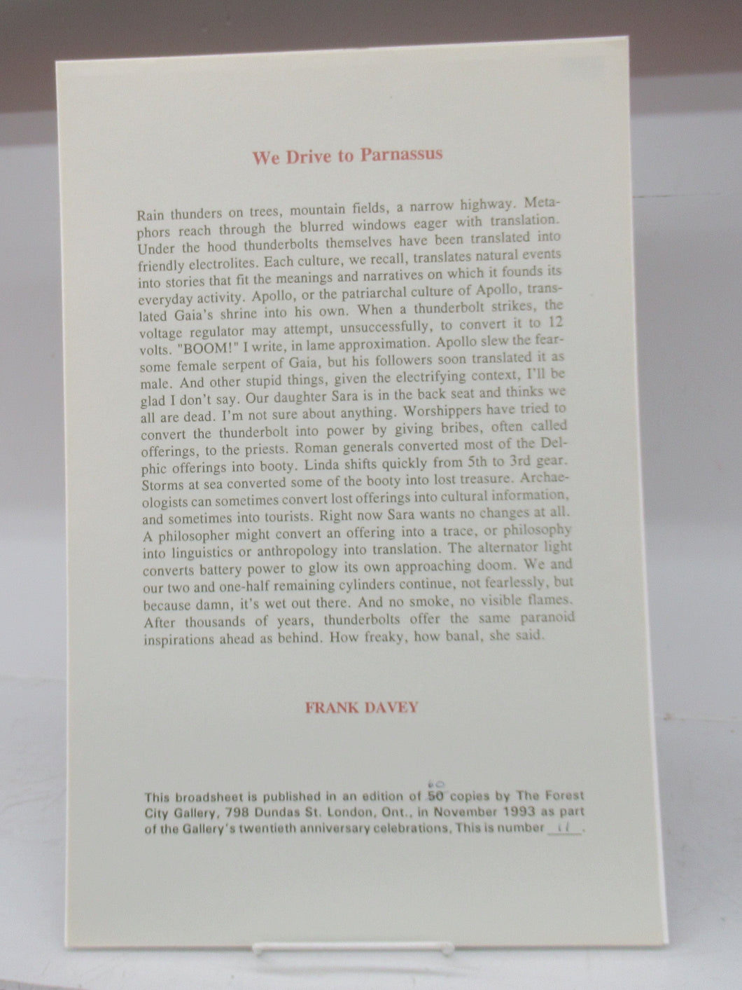 We Drive to Parnassus (broadsheet)